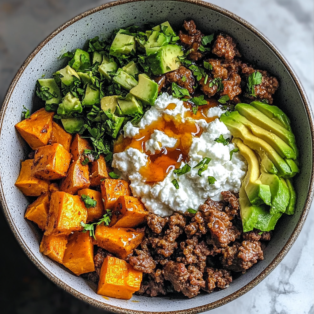 Sweet Potato Beef Bowl with Hot Honey and Cottage Cheese Recipe (Viral TikTok Recipe!)