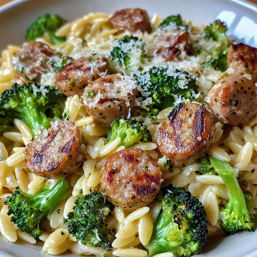 Creamy Chicken Sausage Orzo with Broccoli is 30 Easy Quick.