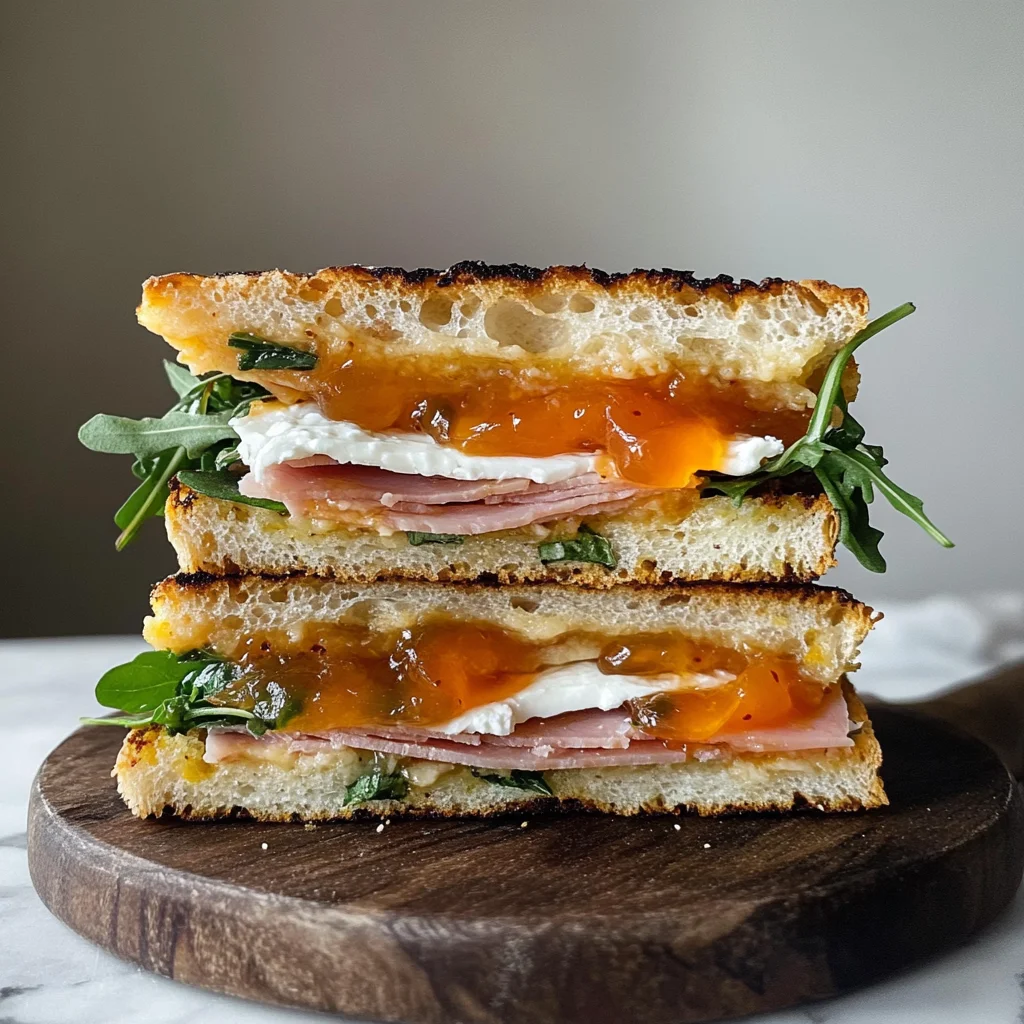 Goat's Cheese and Ham Focaccia Sandwich with Apricot Jam