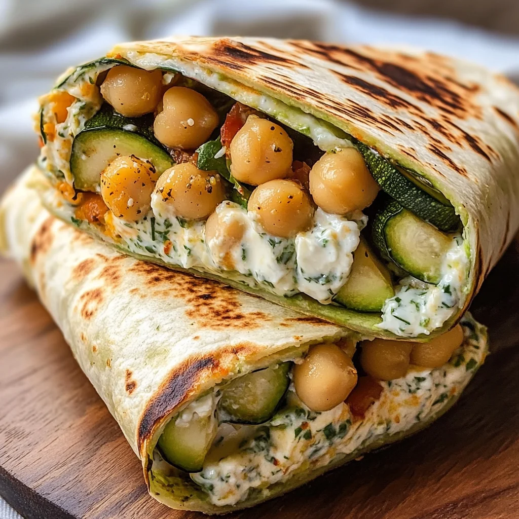 Grilled Zucchini and Feta Chickpea Wrap with Herbed Yogurt