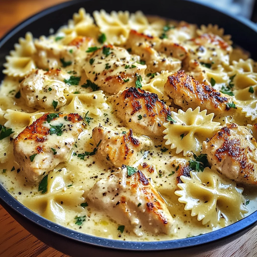 Mozzarella Garlic Butter Chicken Bowties in Cheesy Cream