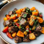 Whole30 Steak Bites with Sweet Potatoes and Peppers