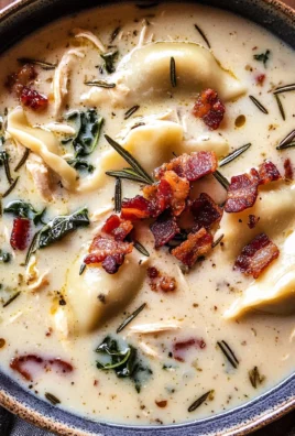 Creamy Pierogi Chicken Soup with Rosemary Bacon Bits