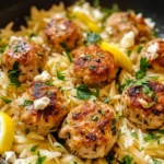Greek Chicken Meatballs with Lemon Orzo