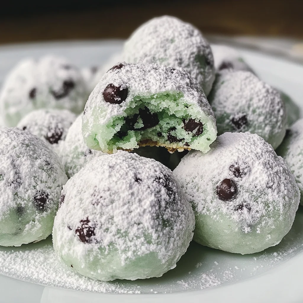 Mint Chocolate Chip Snowball Cookies
